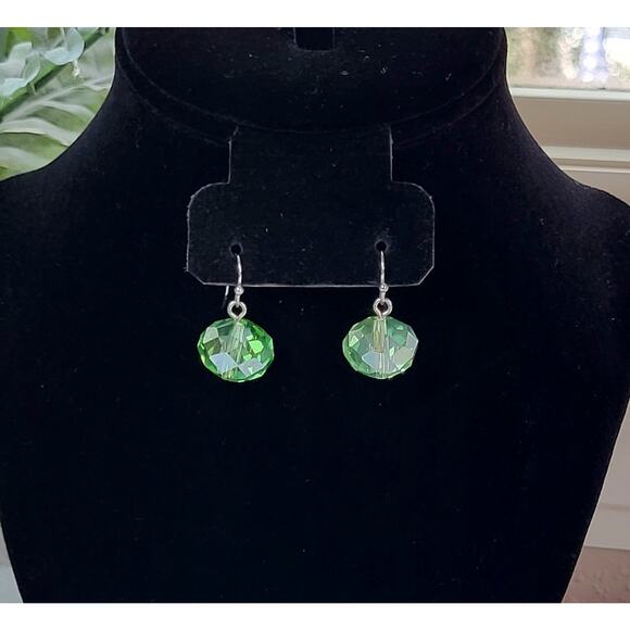 Light Lime Green Faceted Bead Dangle Earrings – Pierced - Picture 7 of 10